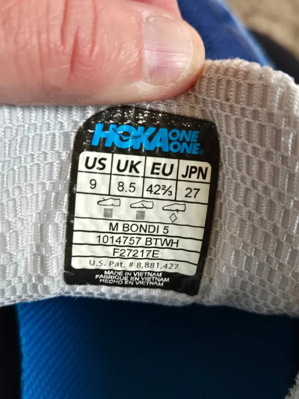 Hoka One One Bondi 5 Blue White Cushioned Running Shoes Men’s US Size 9